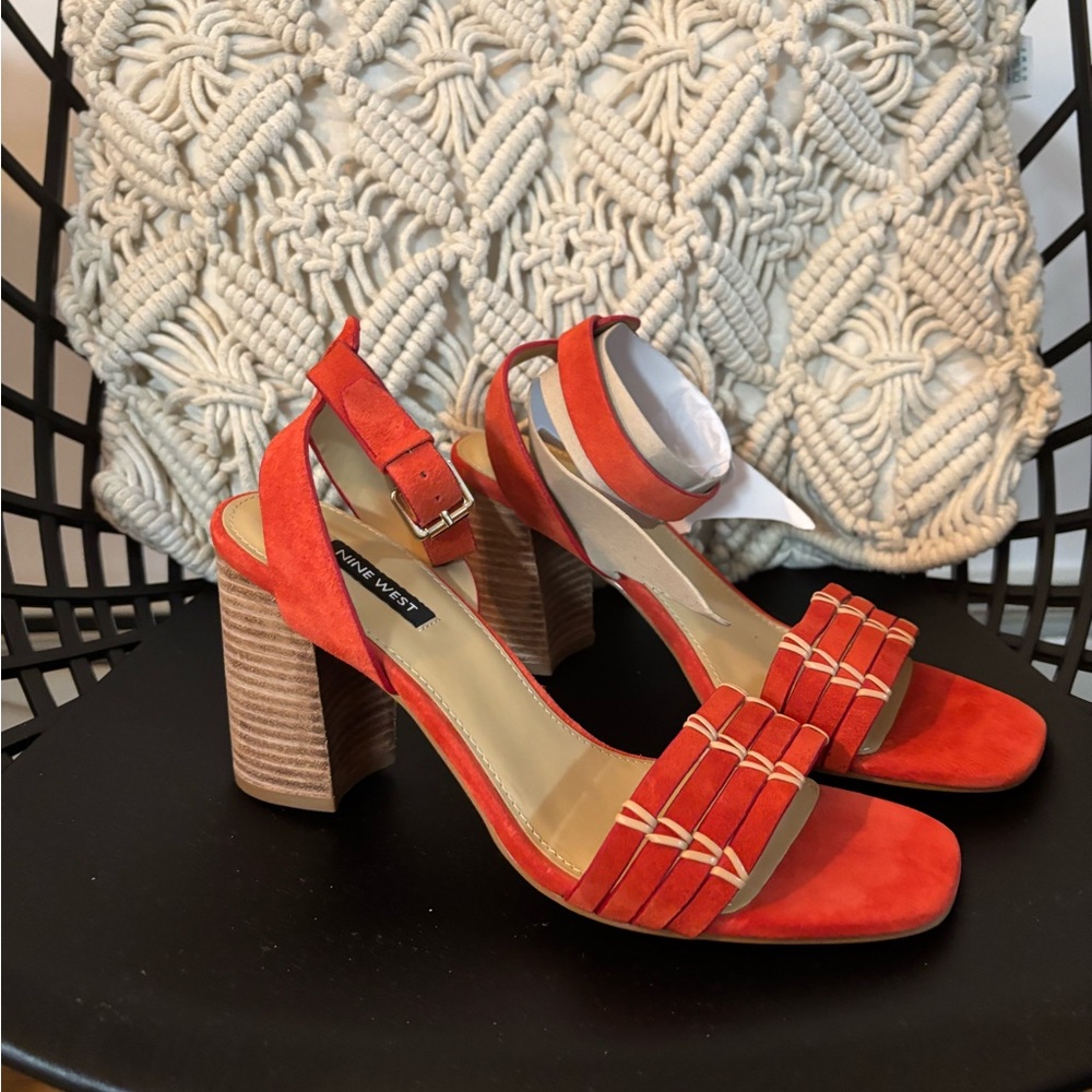 Nine West Orange Sandals with Chunky Heel and Ankle Strap